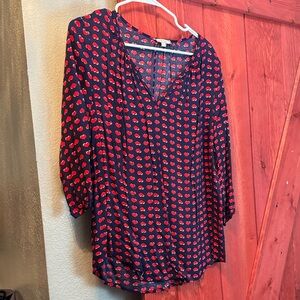 Chic Navy and Red Women's Blouse